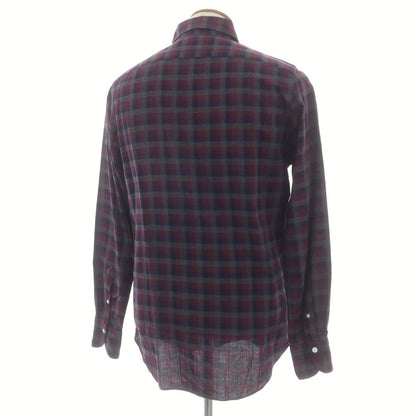 【中古】フィナモレ Finamore コットン チェック ホリゾンタルカラー カジュアルシャツ グレーxワイン【 40 】【 状態ランクB 】【 メンズ 】