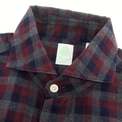 【中古】フィナモレ Finamore コットン チェック ホリゾンタルカラー カジュアルシャツ グレーxワイン【 40 】【 状態ランクB 】【 メンズ 】