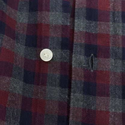 【中古】フィナモレ Finamore コットン チェック ホリゾンタルカラー カジュアルシャツ グレーxワイン【 40 】【 状態ランクB 】【 メンズ 】