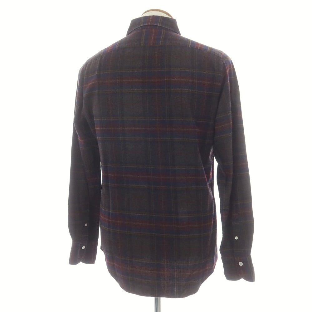 【中古】フィナモレ Finamore コットン チェック ホリゾンタルカラー カジュアルシャツ ダークブラウンxネイビー【 40 】【 状態ランクB 】【 メンズ 】