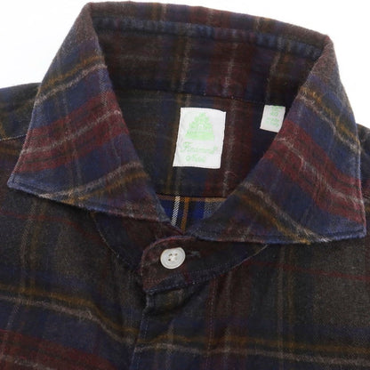 【中古】フィナモレ Finamore コットン チェック ホリゾンタルカラー カジュアルシャツ ダークブラウンxネイビー【 40 】【 状態ランクB 】【 メンズ 】