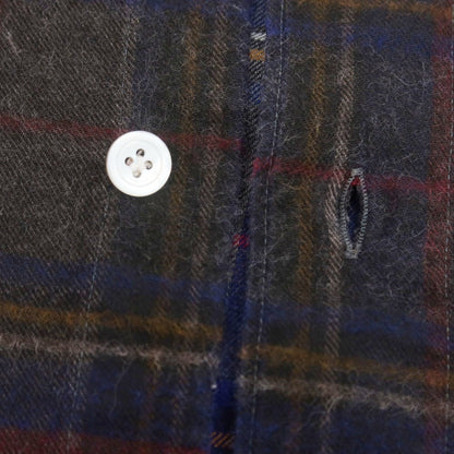 【中古】フィナモレ Finamore コットン チェック ホリゾンタルカラー カジュアルシャツ ダークブラウンxネイビー【 40 】【 状態ランクB 】【 メンズ 】