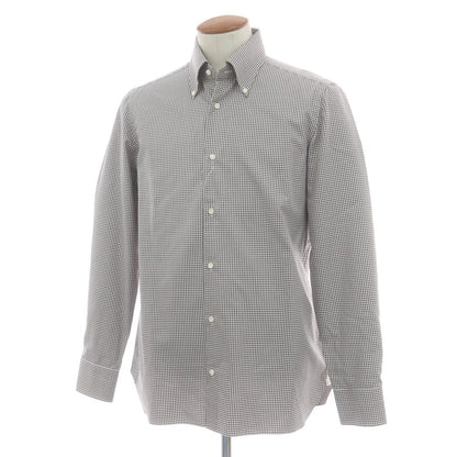 【中古】ルイジ ボレッリ Luigi Borrelli コットン チェック ボタンダウン カジュアルシャツ ブラウンxホワイト【 40 】【 状態ランクC 】【 メンズ 】