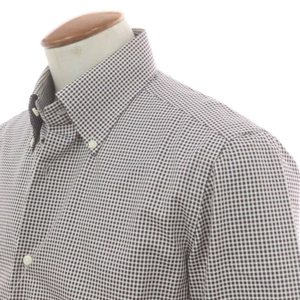 【中古】ルイジ ボレッリ Luigi Borrelli コットン チェック ボタンダウン カジュアルシャツ ブラウンxホワイト【 40 】【 状態ランクC 】【 メンズ 】