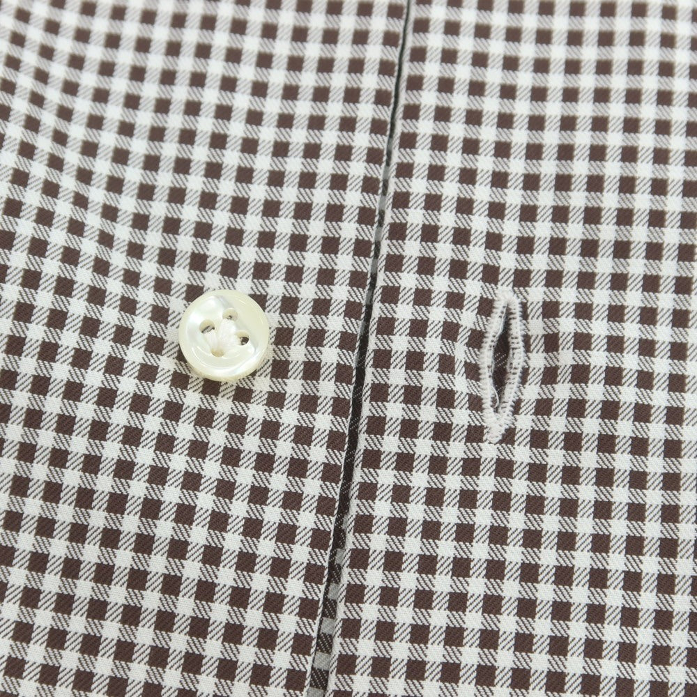 【中古】ルイジ ボレッリ Luigi Borrelli コットン チェック ボタンダウン カジュアルシャツ ブラウンxホワイト【 40 】【 状態ランクC 】【 メンズ 】