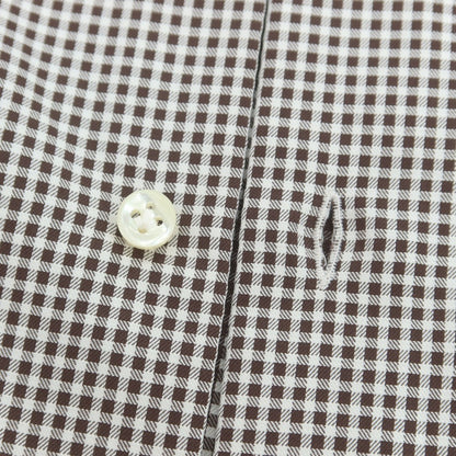 【中古】ルイジ ボレッリ Luigi Borrelli コットン チェック ボタンダウン カジュアルシャツ ブラウンxホワイト【 40 】【 状態ランクC 】【 メンズ 】