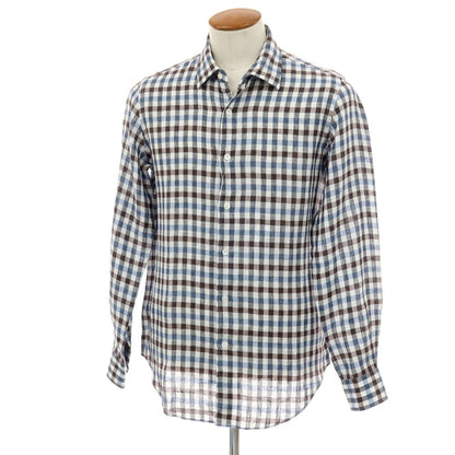 【中古】トゥモローランド TOMORROWLAND リネン チェック レギュラーカラー カジュアルシャツ ホワイトxブラウン【サイズM】【 状態ランクB 】【 メンズ 】