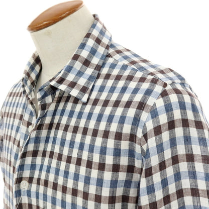 【中古】トゥモローランド TOMORROWLAND リネン チェック レギュラーカラー カジュアルシャツ ホワイトxブラウン【サイズM】【 状態ランクB 】【 メンズ 】