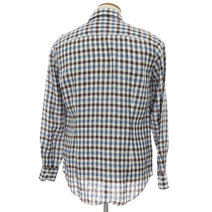 【中古】トゥモローランド TOMORROWLAND リネン チェック レギュラーカラー カジュアルシャツ ホワイトxブラウン【サイズM】【 状態ランクB 】【 メンズ 】