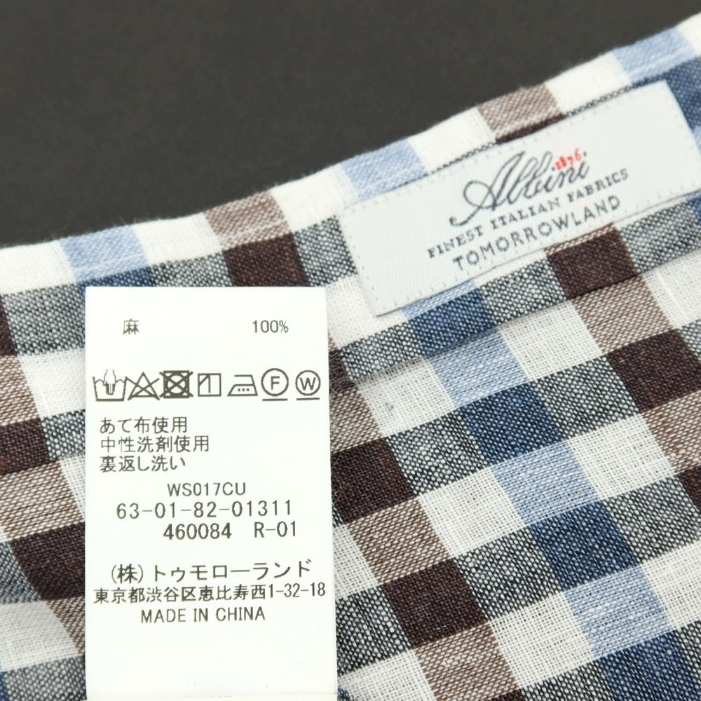 【中古】トゥモローランド TOMORROWLAND リネン チェック レギュラーカラー カジュアルシャツ ホワイトxブラウン【サイズM】【 状態ランクB 】【 メンズ 】