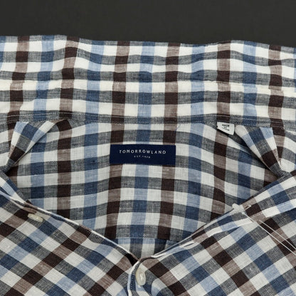 【中古】トゥモローランド TOMORROWLAND リネン チェック レギュラーカラー カジュアルシャツ ホワイトxブラウン【サイズM】【 状態ランクB 】【 メンズ 】