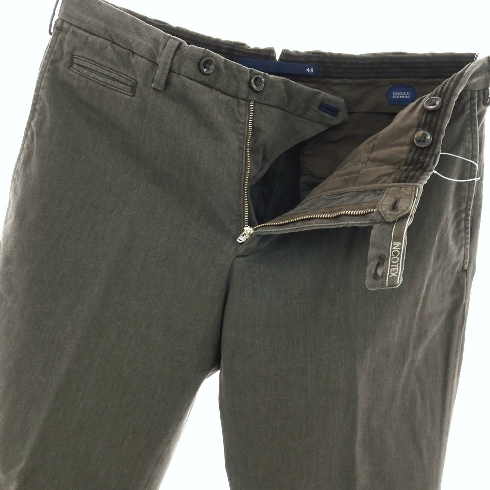 【中古】インコテックス INCOTEX ストレッチ コットンポリエステル カジュアルスラックスパンツ グリーングレー系【サイズ48】【 状態ランクB 】【 メンズ 】