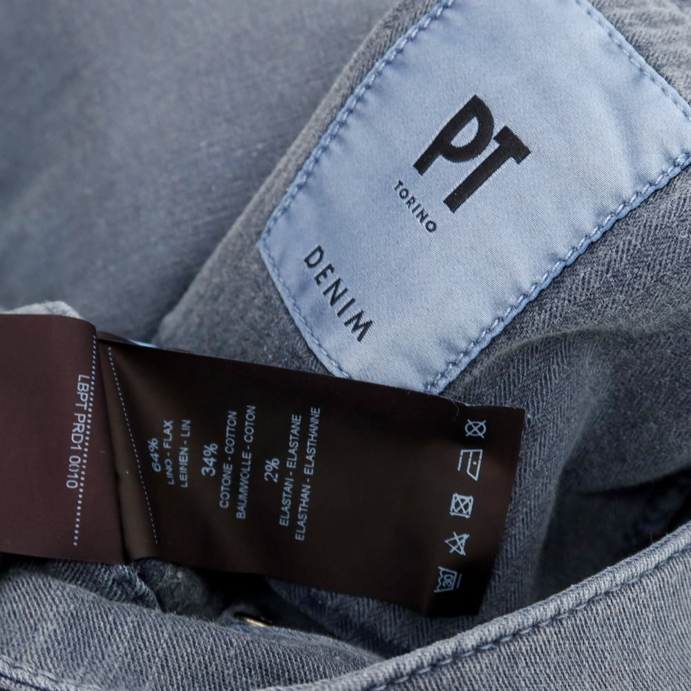 【中古】ピーティートリノ デニム PT TORINO DENIM JAZZ ストレッチ リネンコットン 5ポケットパンツ グレイッシュブルー【サイズ34】【 状態ランクB 】【 メンズ 】