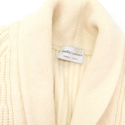 【中古】セッテフィーリ カシミア Settefili Cashmere ローゲージ ウールカシミヤ ショールカラー カーディガン アイボリー【 46/XS 】【 状態ランクC 】【 メンズ 】