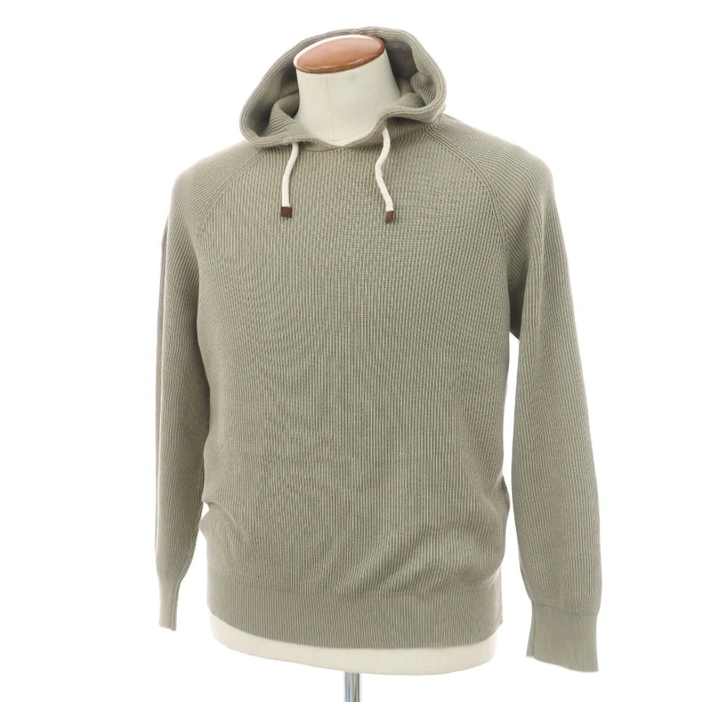 【中古】ブルネロクチネリ Brunello Cucinelli リブ編み ハイゲージ コットン ニット パーカー スモークグリーン【サイズ46】【 状態ランクC 】【 メンズ 】
