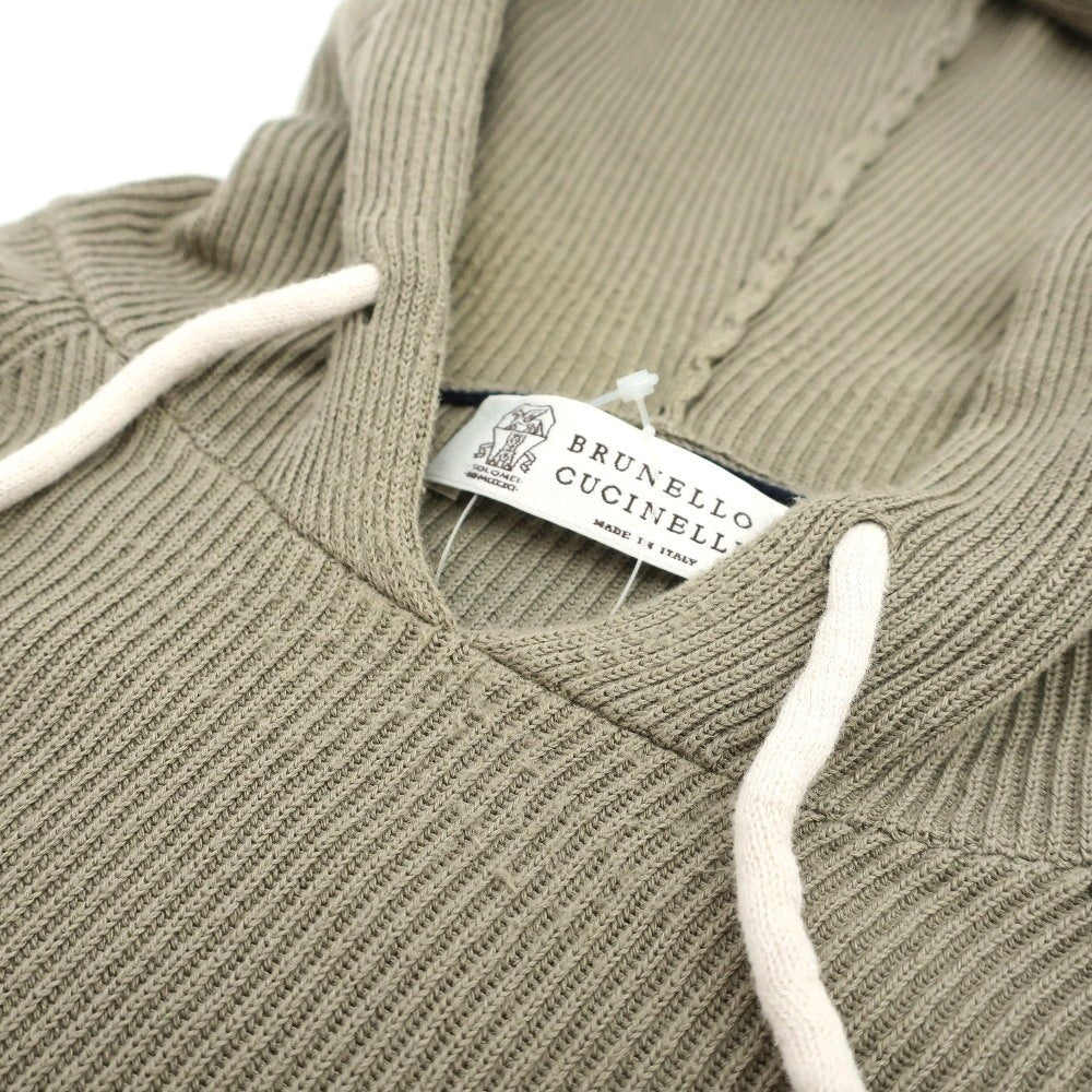【中古】ブルネロクチネリ Brunello Cucinelli リブ編み ハイゲージ コットン ニット パーカー スモークグリーン【サイズ46】【 状態ランクC 】【 メンズ 】