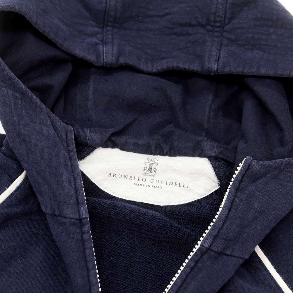 【中古】ブルネロクチネリ Brunello Cucinelli コットン ダブルジップ パーカー ライトネイビー【 XS 】【 状態ランクD 】【 メンズ 】
