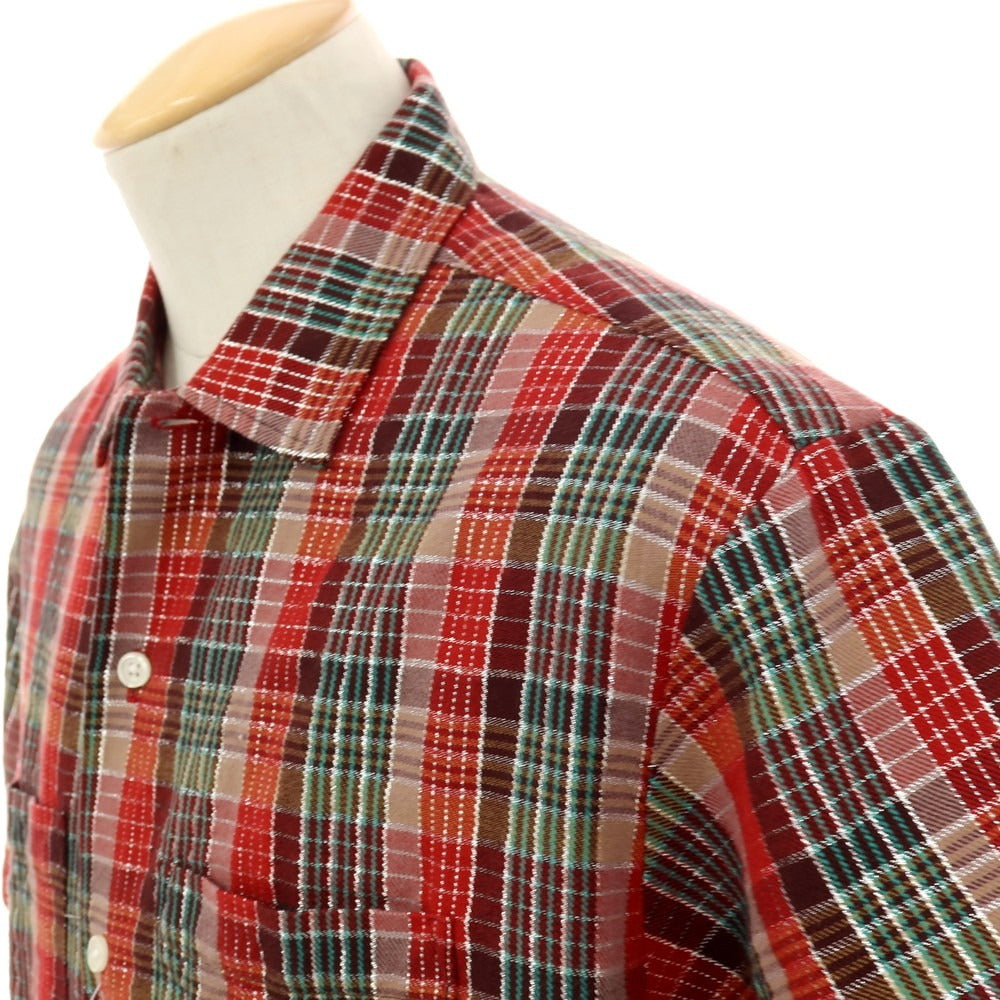 【中古】シュプリーム Supreme 2023年春夏 Metallic Plaid S/S Shirt コットンポリエステル チェック 半袖シャツ レッドxブラウン【サイズS】【 状態ランクB 】【 メンズ 】 [DPD]