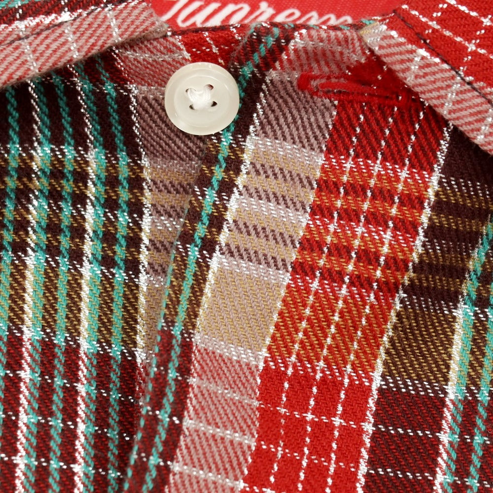 【中古】シュプリーム Supreme 2023年春夏 Metallic Plaid S/S Shirt コットンポリエステル チェック 半袖シャツ レッドxブラウン【サイズS】【 状態ランクB 】【 メンズ 】