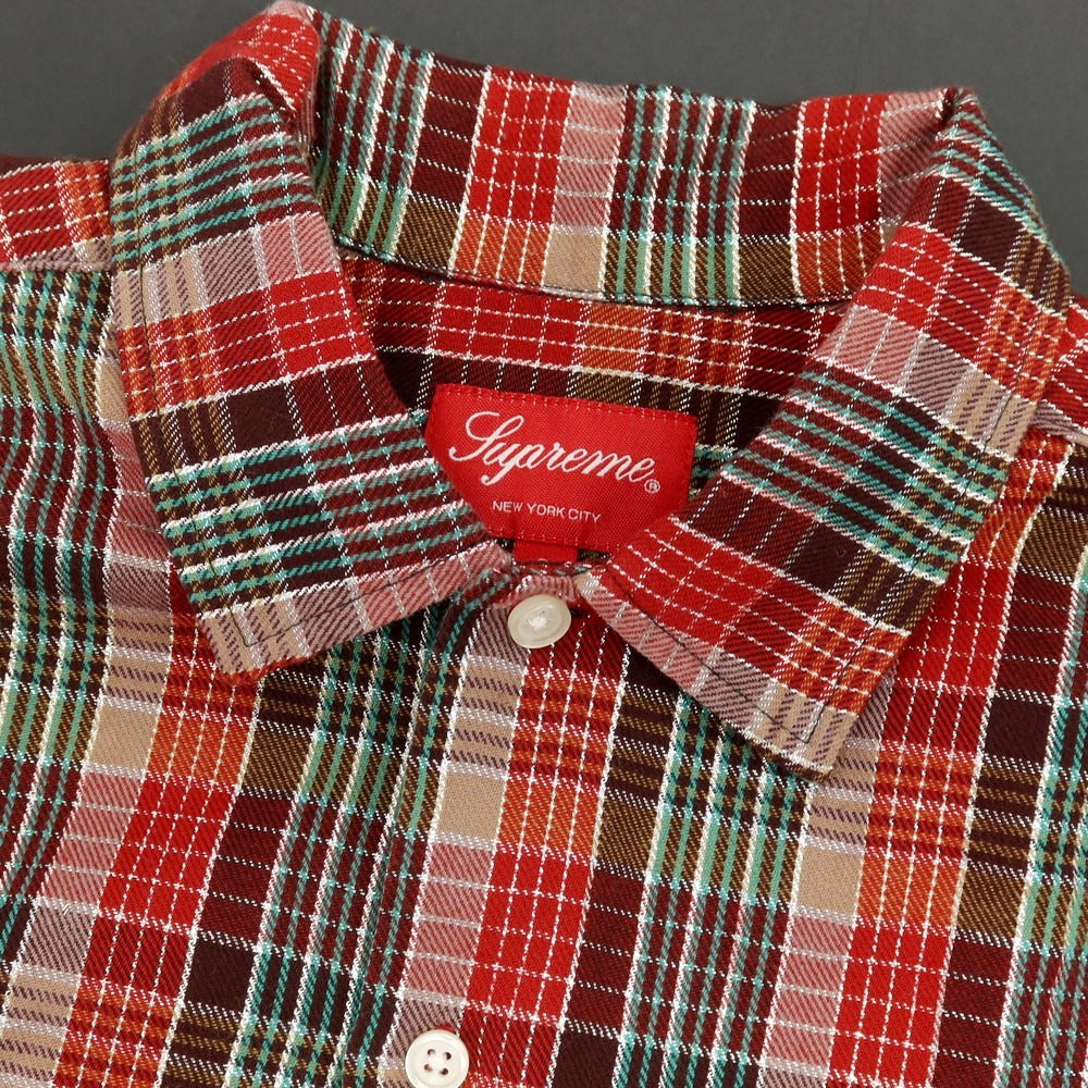 【中古】シュプリーム Supreme 2023年春夏 Metallic Plaid S/S Shirt コットンポリエステル チェック 半袖シャツ レッドxブラウン【サイズS】【 状態ランクB 】【 メンズ 】 [DPD]