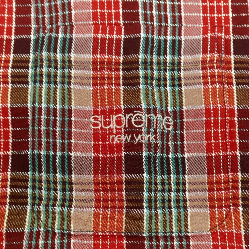 【中古】シュプリーム Supreme 2023年春夏 Metallic Plaid S/S Shirt コットンポリエステル チェック 半袖シャツ レッドxブラウン【サイズS】【 状態ランクB 】【 メンズ 】