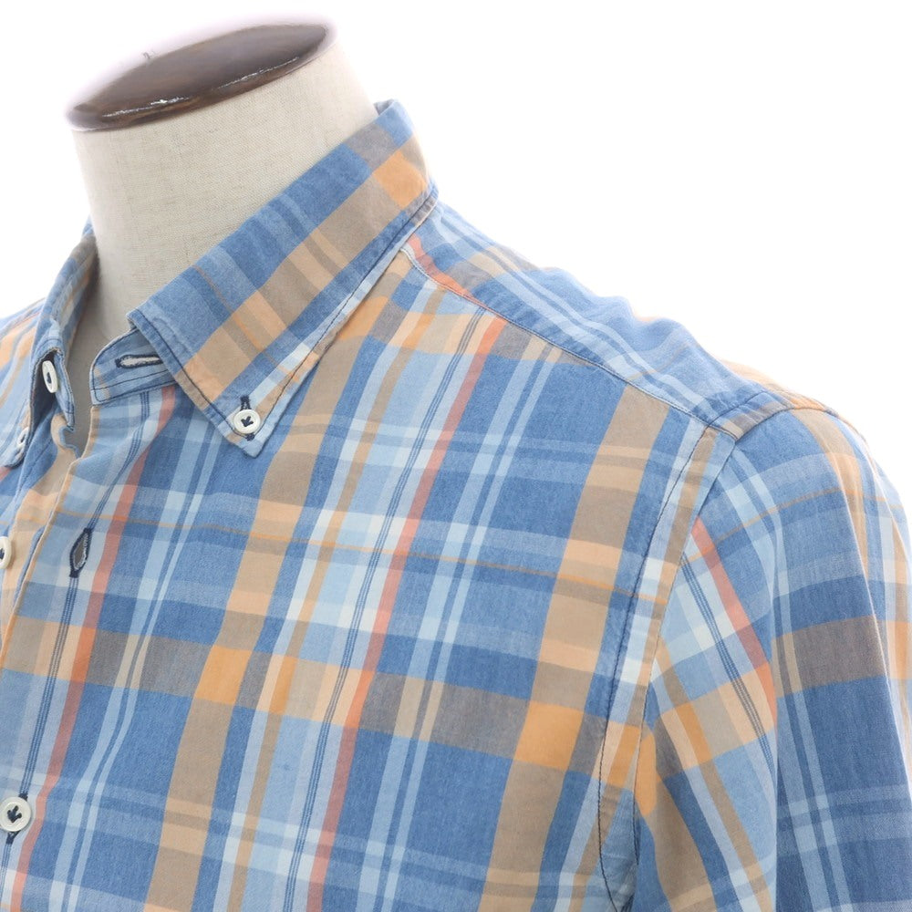 【中古】ジャンネット giannetto コットン チェック ボタンダウン カジュアルシャツ ブルーxオレンジ【 44 】【 状態ランクB 】【 メンズ 】