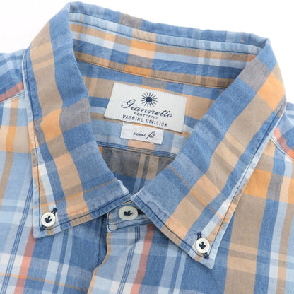 【中古】ジャンネット giannetto コットン チェック ボタンダウン カジュアルシャツ ブルーxオレンジ【 44 】【 状態ランクB 】【 メンズ 】