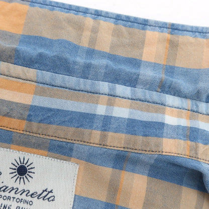 【中古】ジャンネット giannetto コットン チェック ボタンダウン カジュアルシャツ ブルーxオレンジ【 44 】【 状態ランクB 】【 メンズ 】