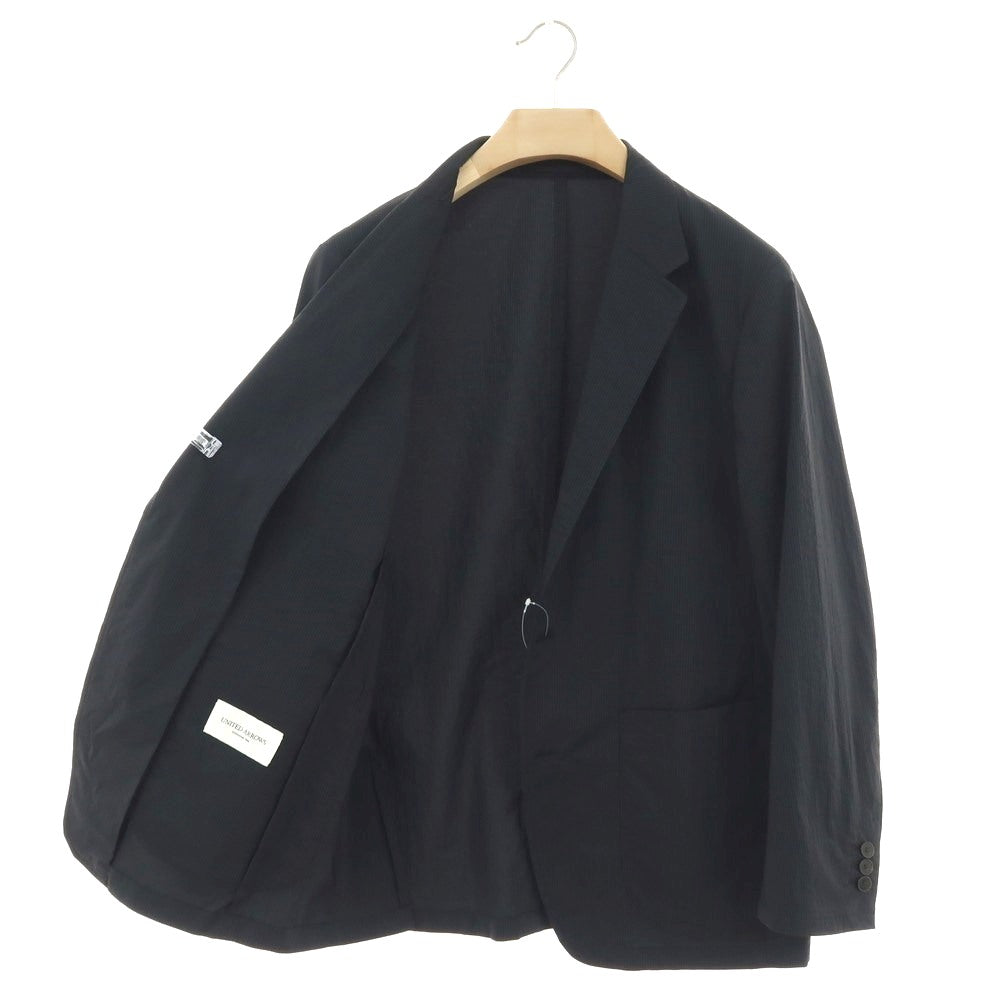 【中古】ユナイテッドアローズ UNITED ARROWS ストレッチ ナイロンポリエステル シアサッカー ストライプ 2B カジュアルジャケット ネイビー【 L 】【 状態ランクB 】【 メンズ 】