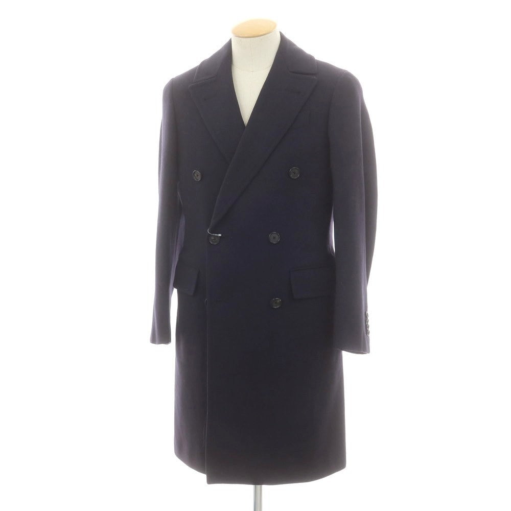 【中古】サルトリアパルマ Sartoria Parma BEAMS F別注 ウール ヘリンボーン織り ダブルブレストコート ネイビー【 44 】【 状態ランクB 】【 メンズ 】