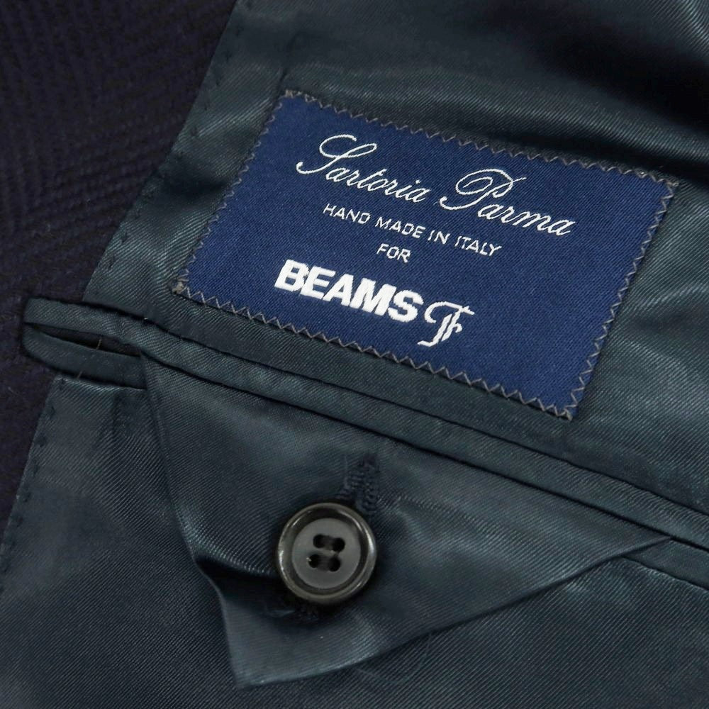 【中古】サルトリアパルマ Sartoria Parma BEAMS F別注 ウール ヘリンボーン織り ダブルブレストコート ネイビー【 44 】【 状態ランクB 】【 メンズ 】