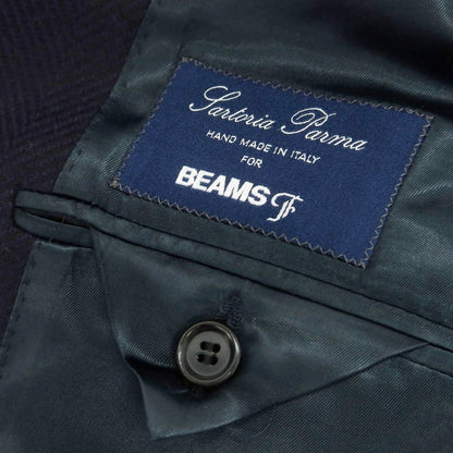 【中古】サルトリアパルマ Sartoria Parma BEAMS F別注 ウール ヘリンボーン織り ダブルブレストコート ネイビー【 44 】【 状態ランクB 】【 メンズ 】