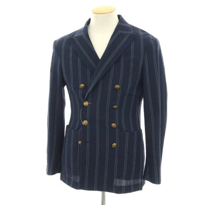 【中古】ザ ジジ THE GIGI ストレッチ コットン シアサッカー ストライプ ダブル8B カジュアルジャケット ネイビー【 42 】【 状態ランクC 】【 メンズ 】