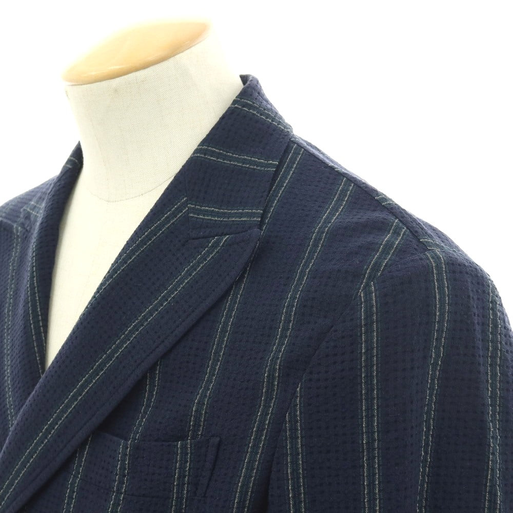 【中古】ザ ジジ THE GIGI ストレッチ コットン シアサッカー ストライプ ダブル8B カジュアルジャケット ネイビー【 42 】【 状態ランクC 】【 メンズ 】