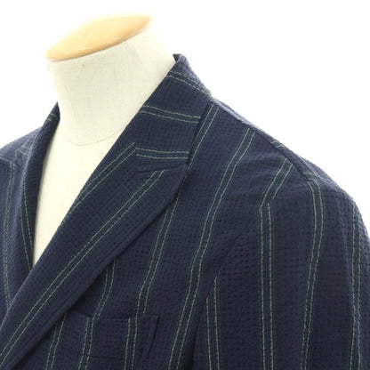 【中古】ザ ジジ THE GIGI ストレッチ コットン シアサッカー ストライプ ダブル8B カジュアルジャケット ネイビー【 42 】【 状態ランクC 】【 メンズ 】