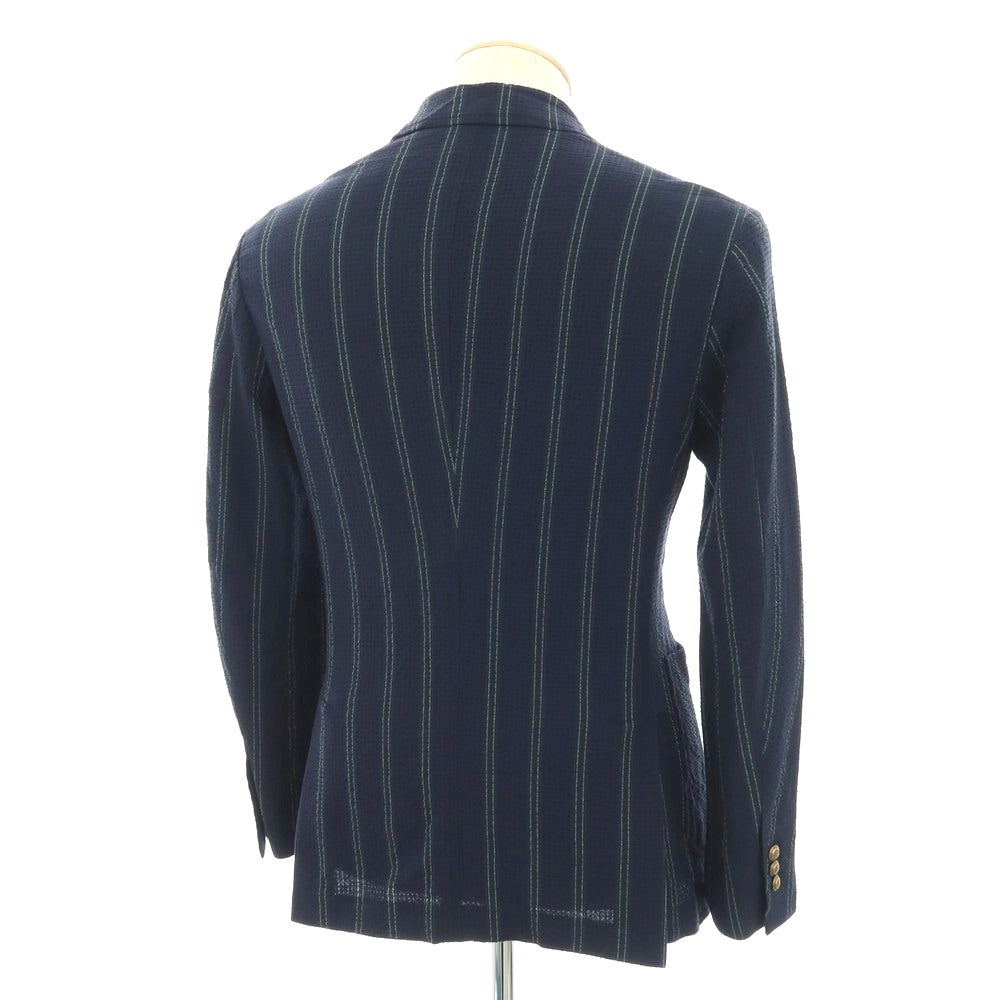 【中古】ザ ジジ THE GIGI ストレッチ コットン シアサッカー ストライプ ダブル8B カジュアルジャケット ネイビー【 42 】【 状態ランクC 】【 メンズ 】