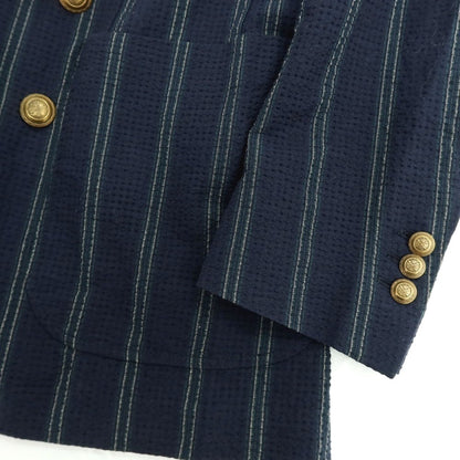 【中古】ザ ジジ THE GIGI ストレッチ コットン シアサッカー ストライプ ダブル8B カジュアルジャケット ネイビー【 42 】【 状態ランクC 】【 メンズ 】