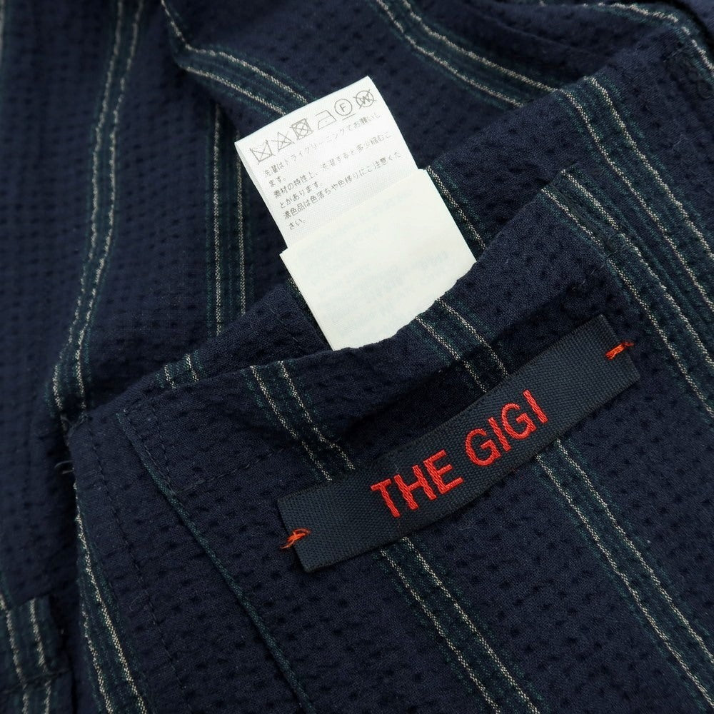 【中古】ザ ジジ THE GIGI ストレッチ コットン シアサッカー ストライプ ダブル8B カジュアルジャケット ネイビー【 42 】【 状態ランクC 】【 メンズ 】