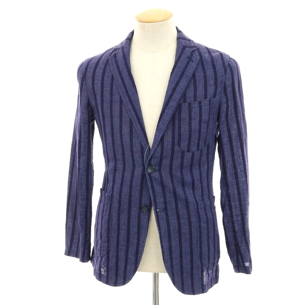 【中古】ジャンネット giannetto コットンリネン ストライプ 2B カジュアルジャケット ネイビー【 42 】【 状態ランクB 】【 メンズ 】