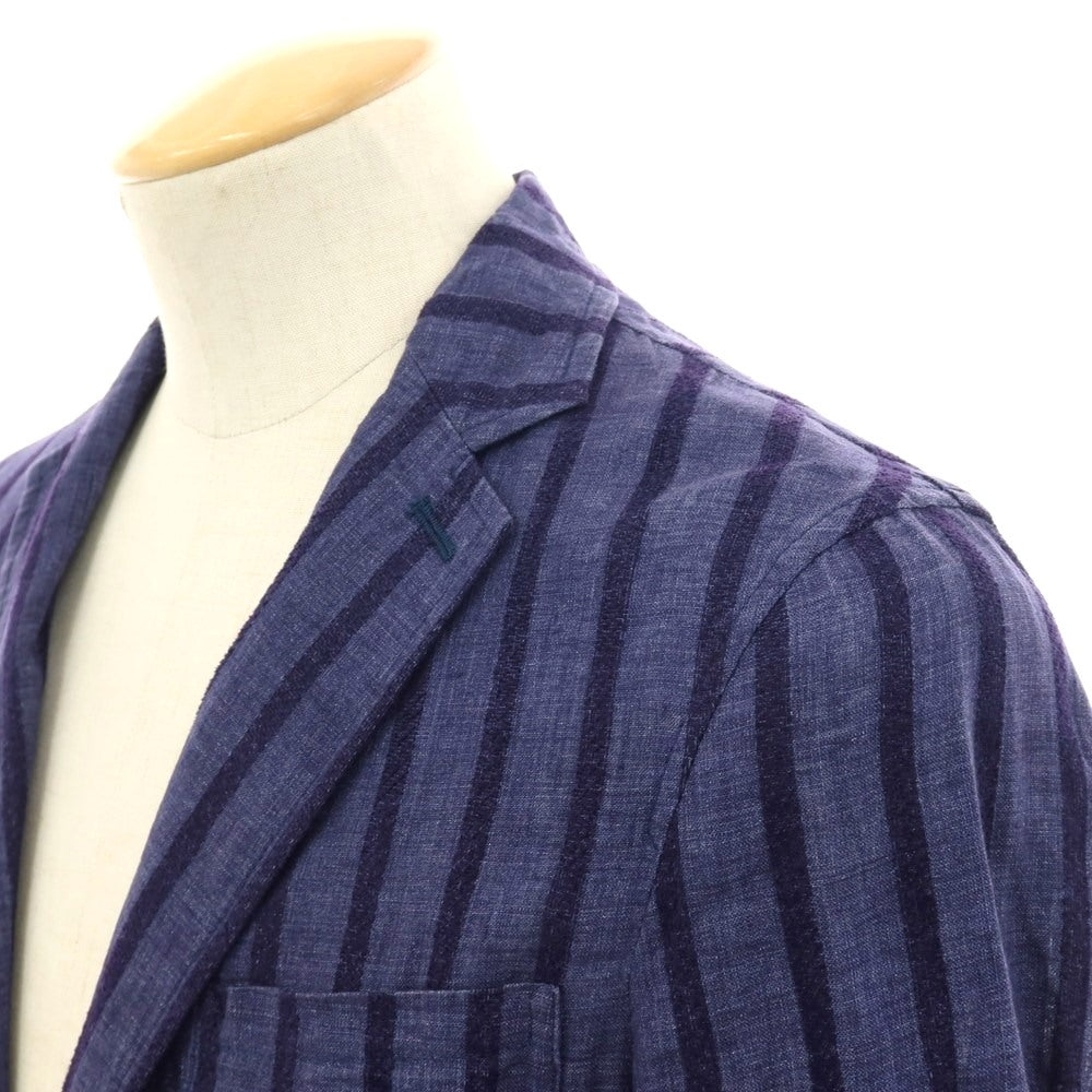 【中古】ジャンネット giannetto コットンリネン ストライプ 2B カジュアルジャケット ネイビー【 42 】【 状態ランクB 】【 メンズ 】