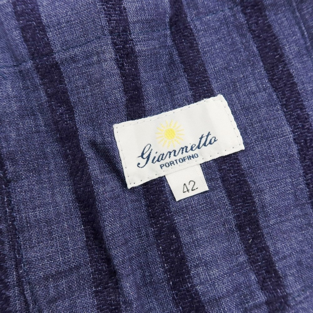 【中古】ジャンネット giannetto コットンリネン ストライプ 2B カジュアルジャケット ネイビー【 42 】【 状態ランクB 】【 メンズ 】