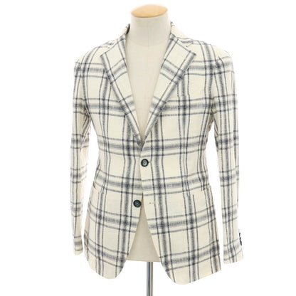 【中古】タリアトーレ TAGLIATORE Brilla per il gusto別注 リネンコットンアクリルナイロン チェック 2B カジュアルジャケット ホワイトxネイビー【 42 】【 状態ランクC 】【 メンズ 】