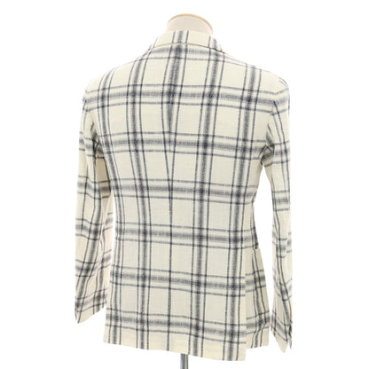 【中古】タリアトーレ TAGLIATORE Brilla per il gusto別注 リネンコットンアクリルナイロン チェック 2B カジュアルジャケット ホワイトxネイビー【 42 】【 状態ランクC 】【 メンズ 】