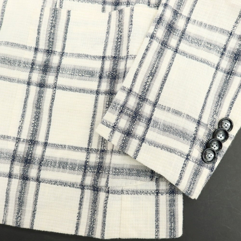 【中古】タリアトーレ TAGLIATORE Brilla per il gusto別注 リネンコットンアクリルナイロン チェック 2B カジュアルジャケット ホワイトxネイビー【 42 】【 状態ランクC 】【 メンズ 】