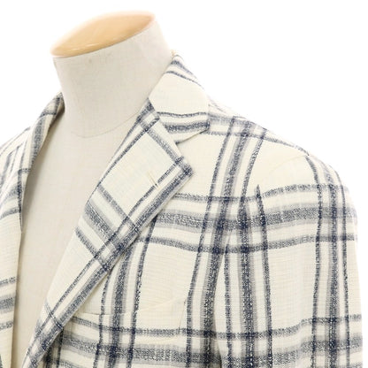 【中古】タリアトーレ TAGLIATORE Brilla per il gusto別注 リネンコットンアクリルナイロン チェック 2B カジュアルジャケット ホワイトxネイビー【 42 】【 状態ランクC 】【 メンズ 】