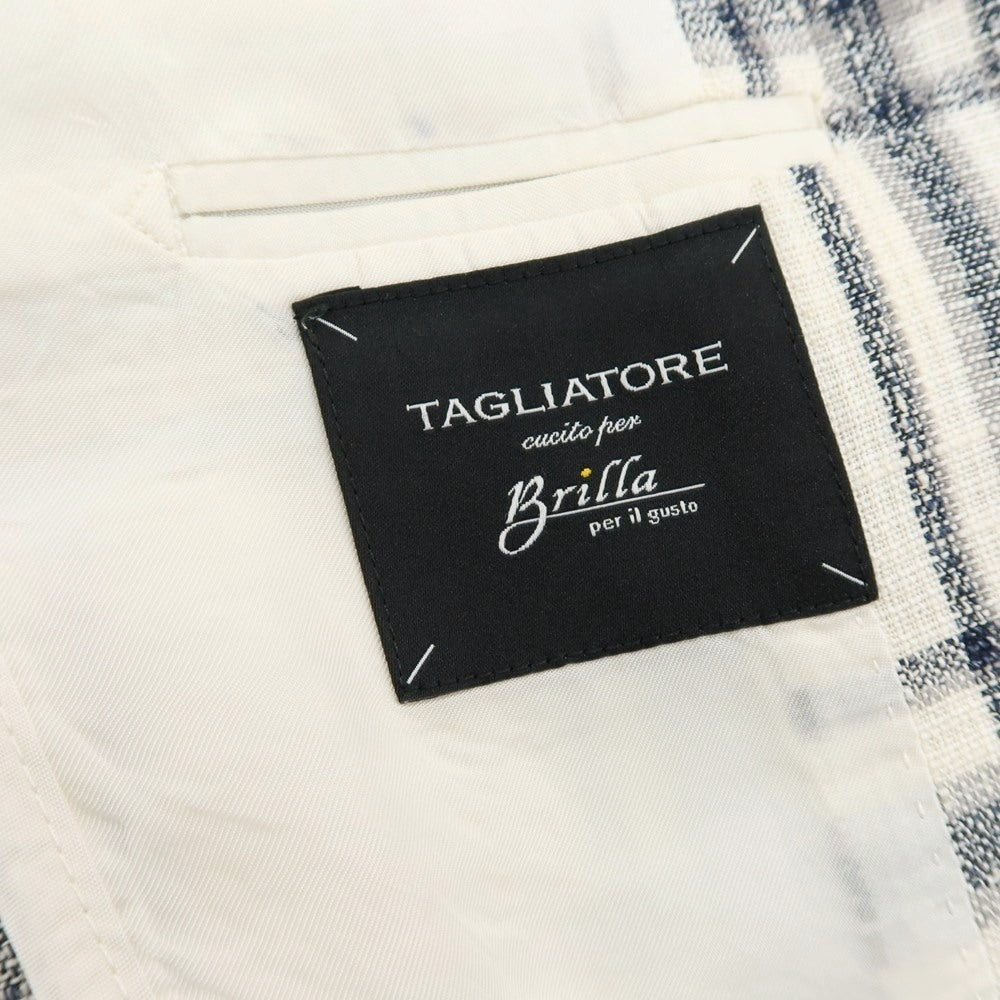 【中古】タリアトーレ TAGLIATORE Brilla per il gusto別注 リネンコットンアクリルナイロン チェック 2B カジュアルジャケット ホワイトxネイビー【 42 】【 状態ランクC 】【 メンズ 】