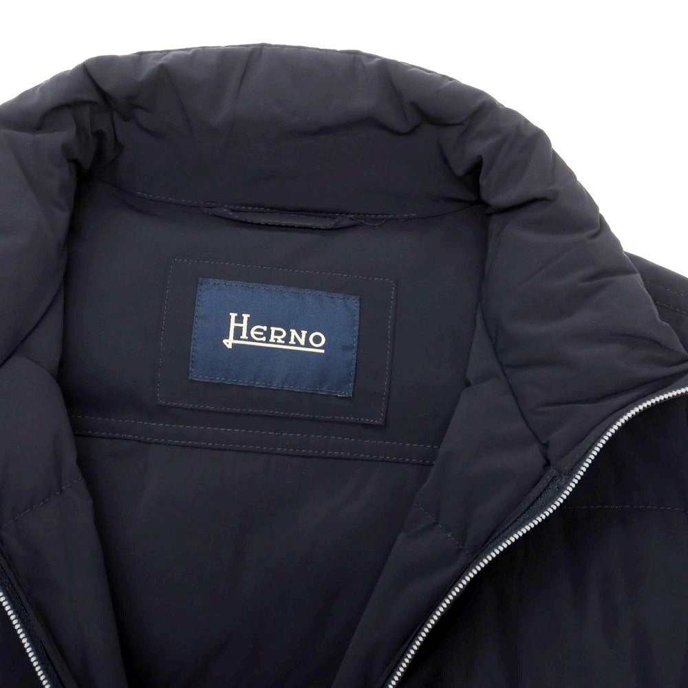 【中古】ヘルノ Herno ナイロンポリウレタン スタンドカラー ダブルジップ ダウンジャケット ネイビー【 44 】【 状態ランクC 】【 メンズ 】