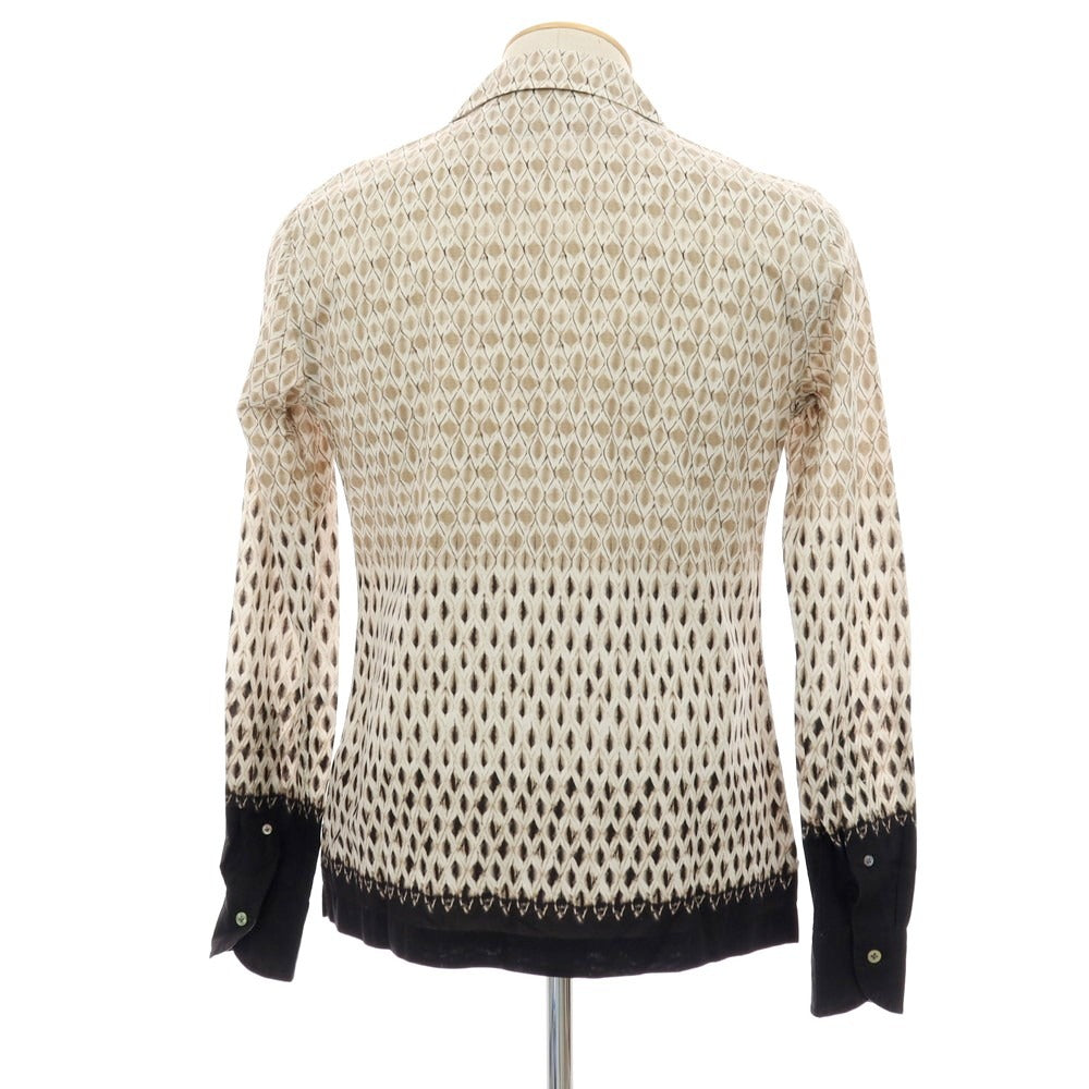 【中古】バグッタ Bagutta コットン 総柄 プリント オープンカラー カジュアルシャツ ブラウンxブラック【サイズXS】【 状態ランクC 】【 メンズ 】