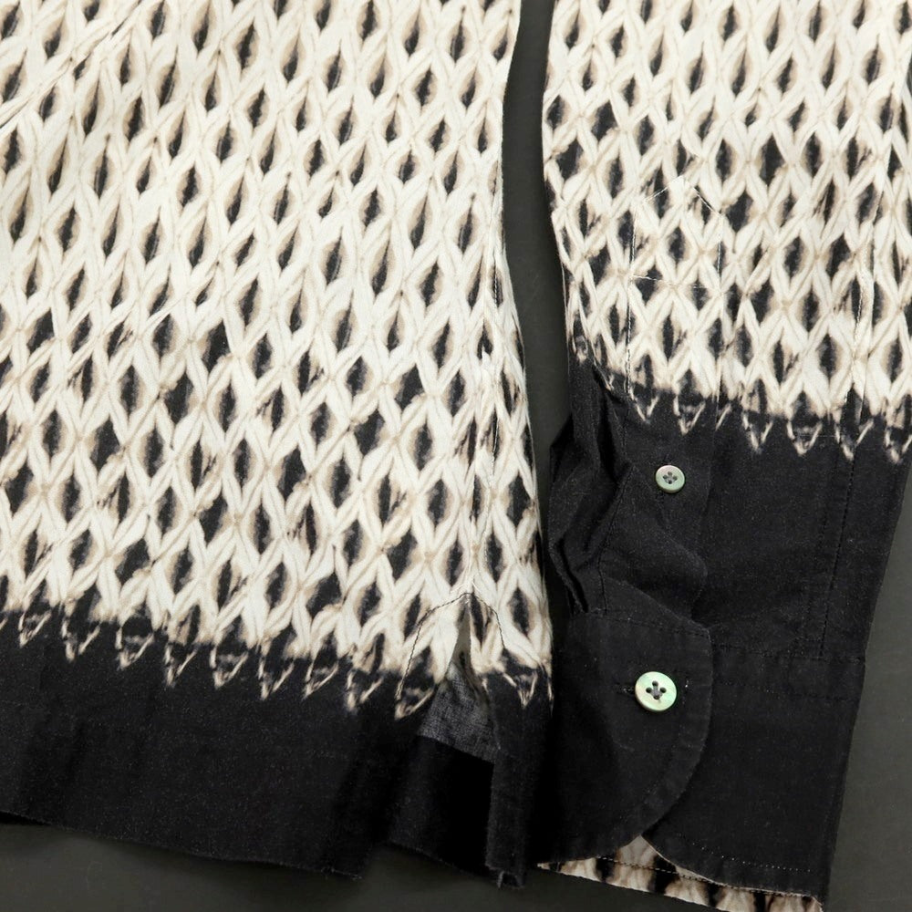 【中古】バグッタ Bagutta コットン 総柄 プリント オープンカラー カジュアルシャツ ブラウンxブラック【サイズXS】【 状態ランクC 】【 メンズ 】