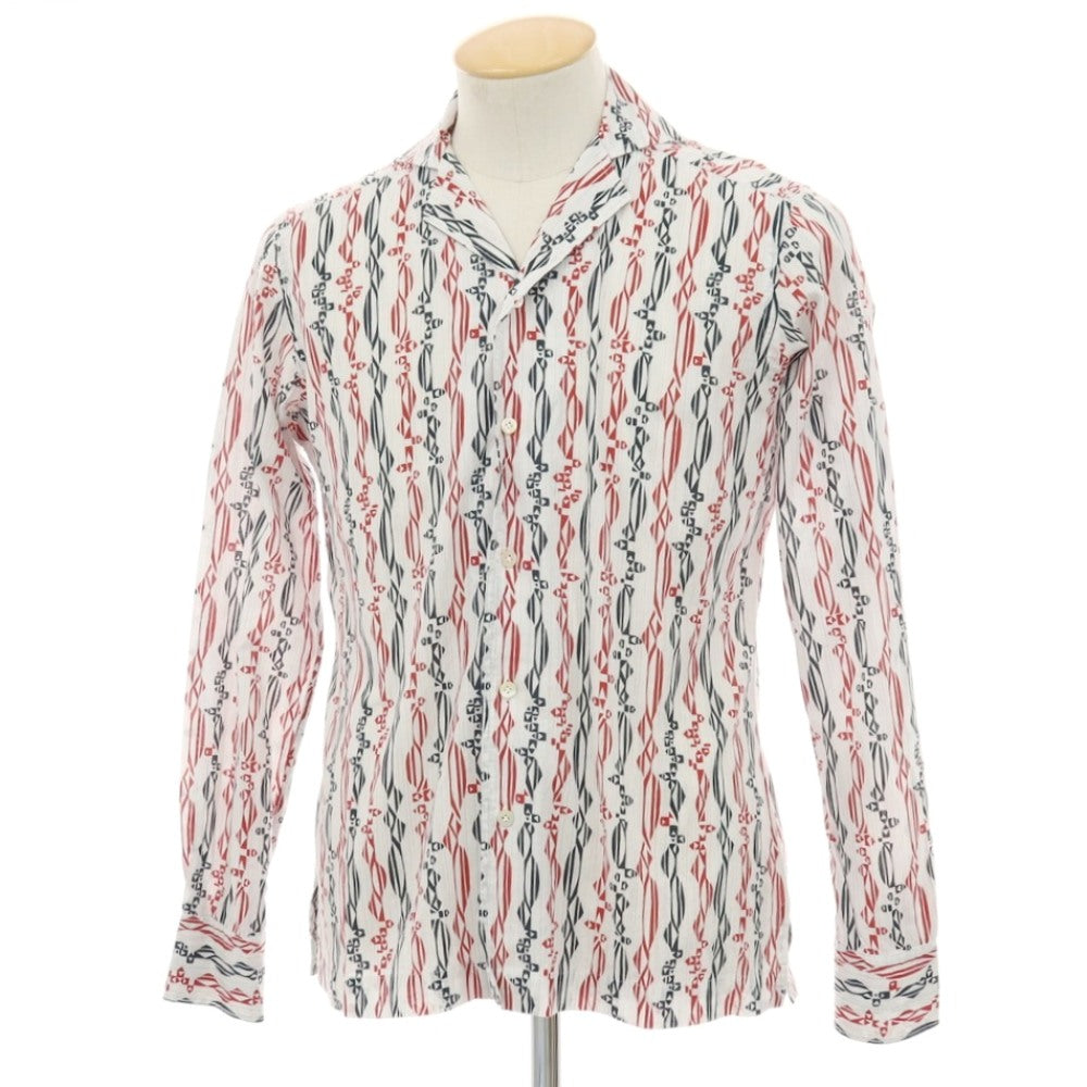 【中古】バグッタ Bagutta コットン 総柄 プリント オープンカラー カジュアルシャツ ホワイトxレッド【サイズXS】【 状態ランクB 】【 メンズ 】